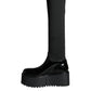 Black Leather Jersey Knee High Boots Shoes