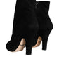 Black Suede Leather Mid Calf Boots Shoes