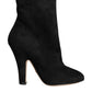 Black Suede Leather Mid Calf Boots Shoes