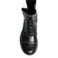 Black Leather Combat Mid Calf Boots Shoes