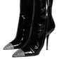 Black Patent Leather Crystal Heel Boots Shoes