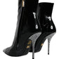 Black Patent Leather Crystal Heel Boots Shoes