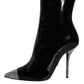 Black Patent Leather Crystal Heel Boots Shoes