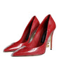 Red Patent Leather Faux Pearl Heels Pumps Shoes