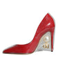 Red Patent Leather Faux Pearl Heels Pumps Shoes