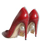 Red Patent Leather Faux Pearl Heels Pumps Shoes