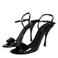 Black KEIRA Leather Heels Sandals Shoes