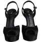 Black Leather Platform Heels Sandals Shoes