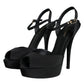 Black Leather Platform Heels Sandals Shoes