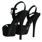 Black Leather Platform Heels Sandals Shoes