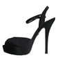 Black Leather Platform Heels Sandals Shoes