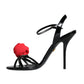 Black Leather Rose Ankle Strap Keira Sandals Shoes