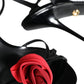 Black Leather Rose Ankle Strap Keira Sandals Shoes