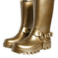 Metallic Gold Rubber PVC Rain Boots Shoes