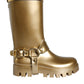 Metallic Gold Rubber PVC Rain Boots Shoes