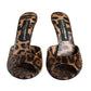 Brown Leopard Leather Slides Heels Sandals Shoes