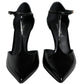 Black Leather T-strap Stiletto High Heels Shoes