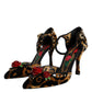 Brown Leopard Floral Crystal Ankle Strap Pumps Shoes