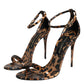 Brown Leopard Leather Ankle Strap Sandals Shoes