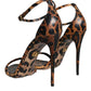 Brown Leopard Leather Ankle Strap Sandals Shoes