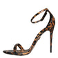 Brown Leopard Leather Ankle Strap Sandals Shoes