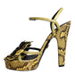 Yellow Exotic Leather Ankle Strap Heels Sandals Shoes