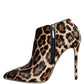 Brown Leopard Calf Fur Heels Ankle Boots Shoes