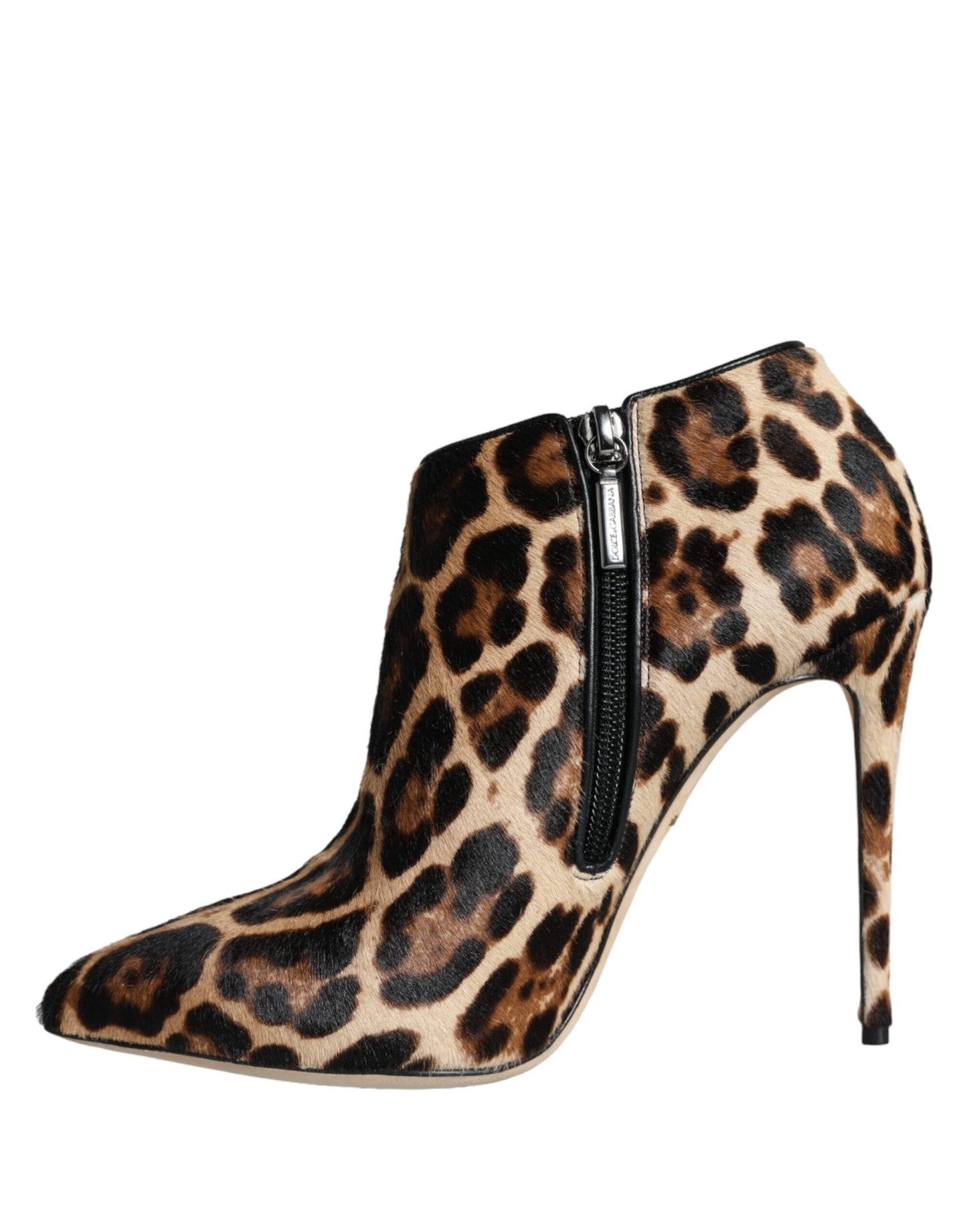 Brown Leopard Calf Fur Heels Ankle Boots Shoes