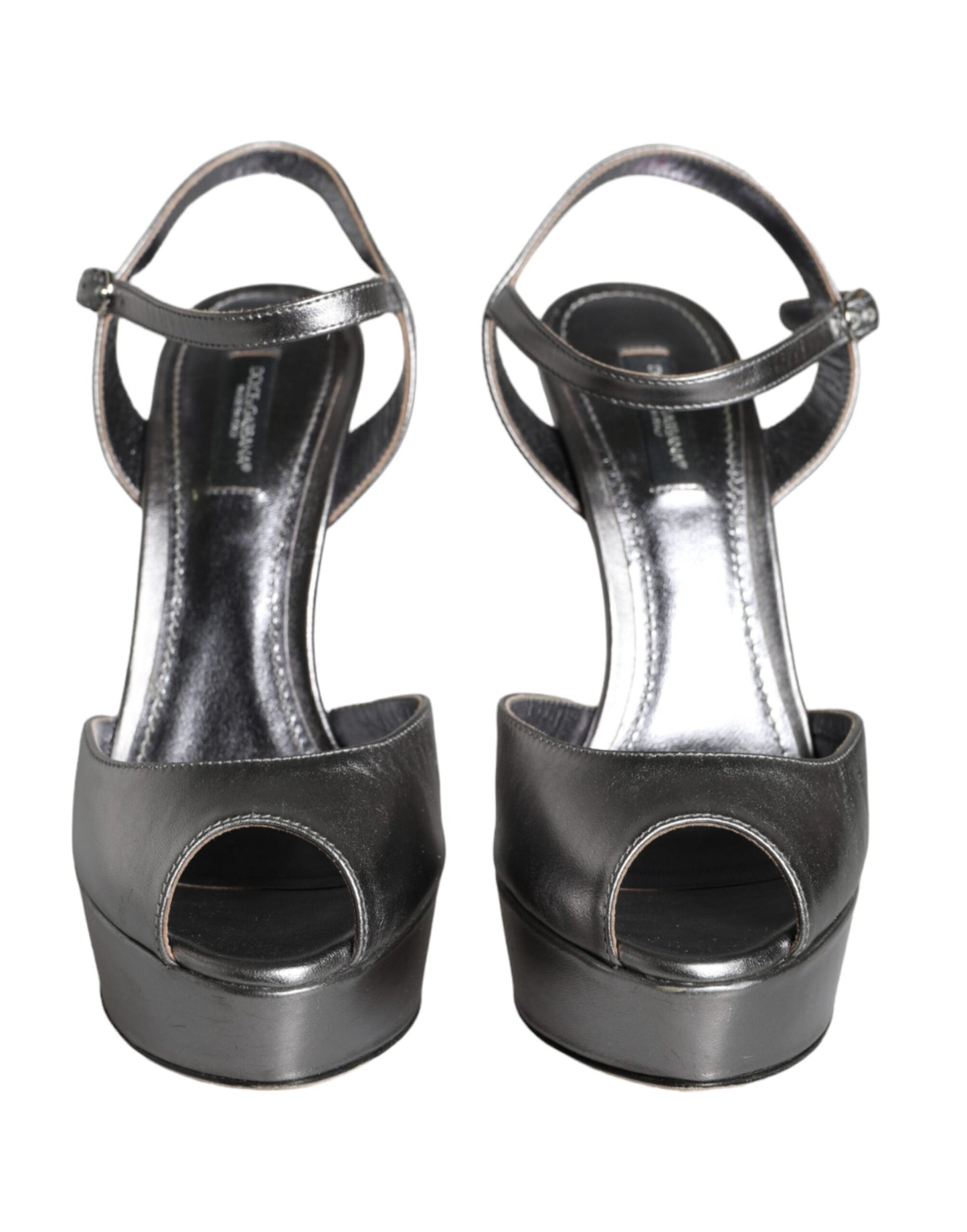 Metallic Silver Leather Keira Platform Sandals Shoes