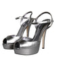 Metallic Silver Leather Keira Platform Sandals Shoes