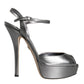 Metallic Silver Leather Keira Platform Sandals Shoes