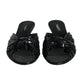 Black Leather Heels Slides Sandals Shoes