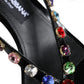 Black Leather Crystal Slingback Sandals Shoes