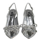 Silver Mesh Crystal Embellished Slingback Shoes