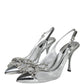 Silver Mesh Crystal Embellished Slingback Shoes