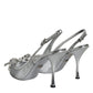 Silver Mesh Crystal Embellished Slingback Shoes