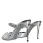 Silver Crystal Leather Slip On Sandals Shoes