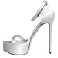 White Keira Satin Ankle Strap Sandals Shoes