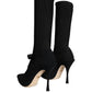 Black Stiletto Heels Mid Calf Boots Shoes