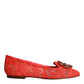 Coral Lace Crystal Ballet Flats Loafers Shoes