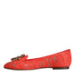 Coral Lace Crystal Ballet Flats Loafers Shoes