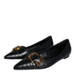 Black Devotion Leather Pointy Flats Shoes