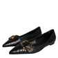 Black Devotion Leather Pointy Flats Shoes