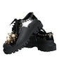 Black Leather Trekking Derby Embellished Shoes