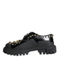 Black Leather Trekking Derby Embellished Shoes