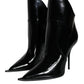 Black Patent Leather Pointed Ankle Boots Shoes