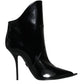 Black Patent Leather Pointed Ankle Boots Shoes