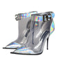 Silver Iridescent PVC Pointed Short Boots Shoes