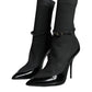 Black Leather Stilettos Booties Socks Shoes