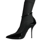 Black Leather Stilettos Booties Socks Shoes